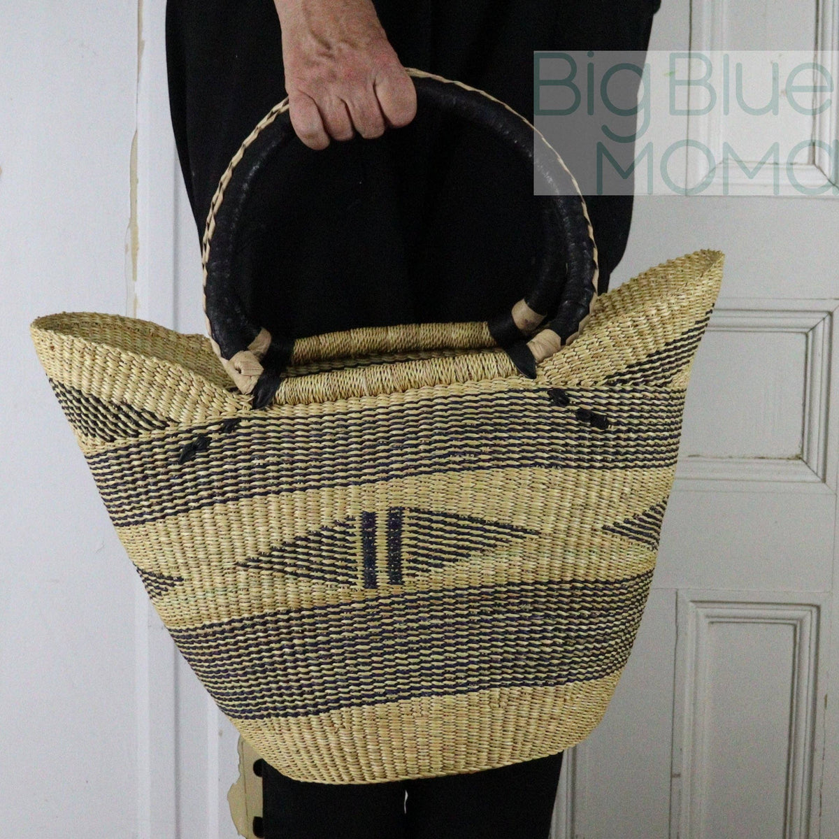 Big Blue Moma - Bolga Basket LARGE U SHOPPER (Natural Palette)