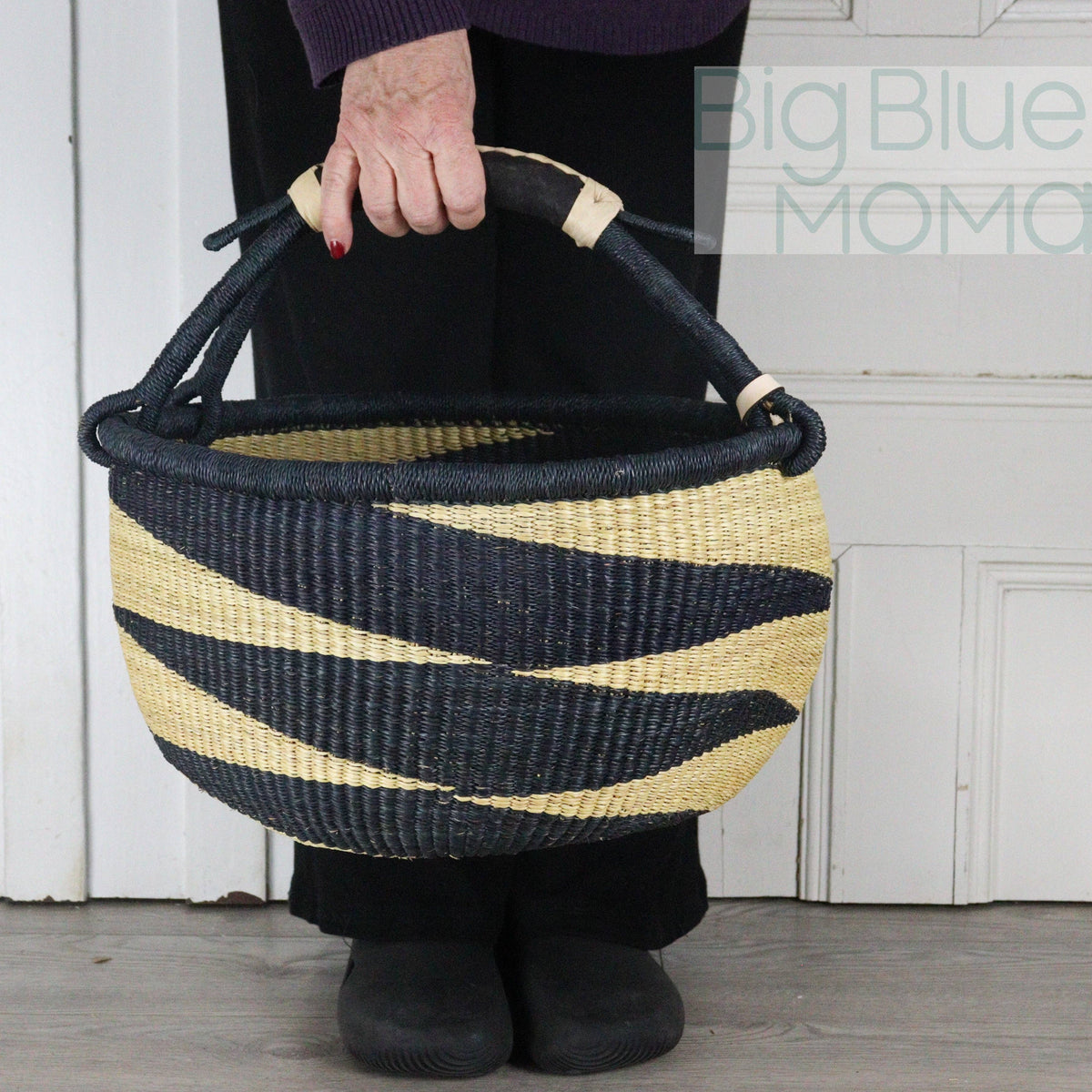 Big Blue Moma - Bolga Basket LARGE ROUND (Natural Palette)
