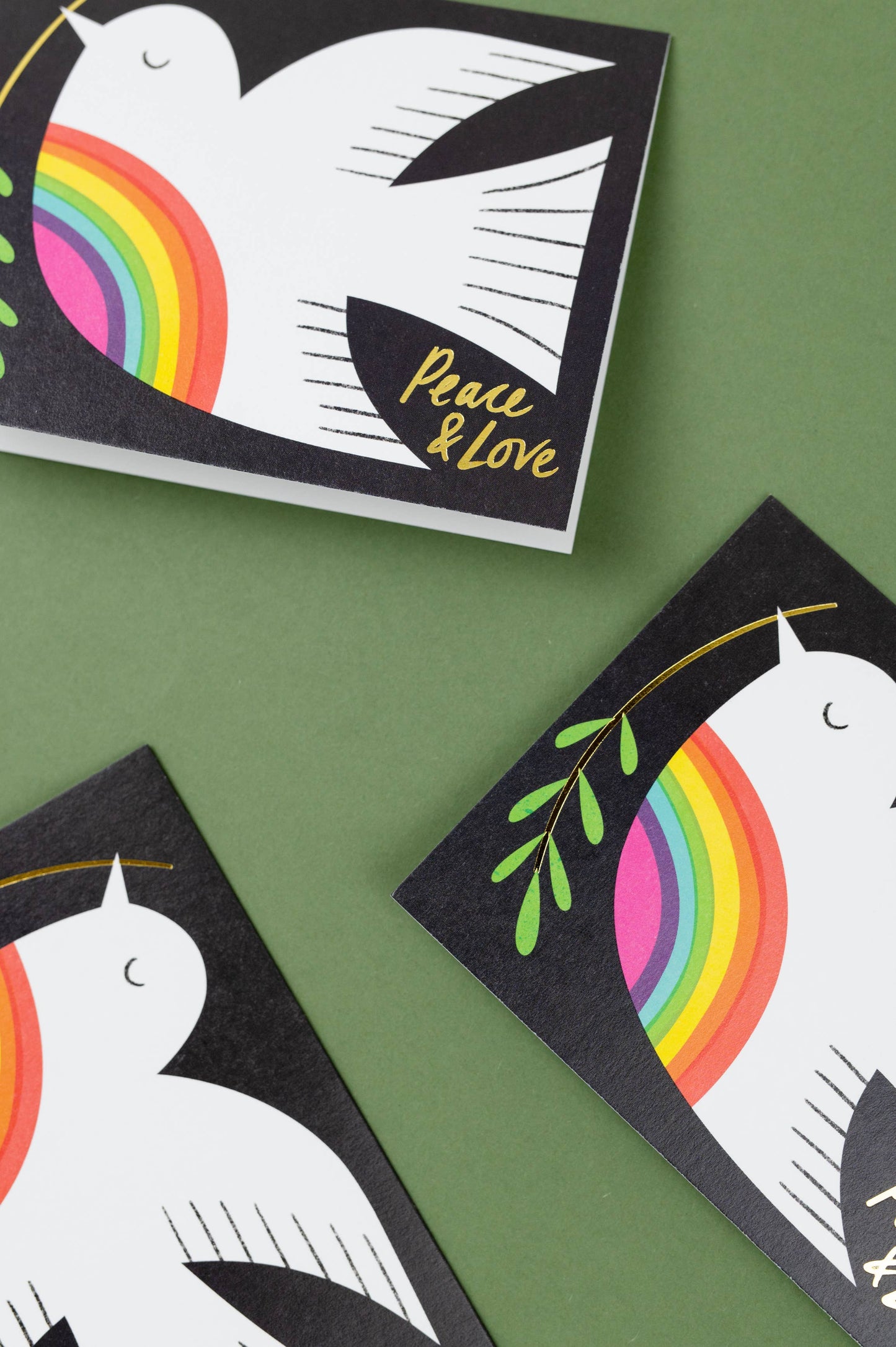 Halfpenny Postage - PEACE AND LOVE RAINBOW BIRD Holiday Card