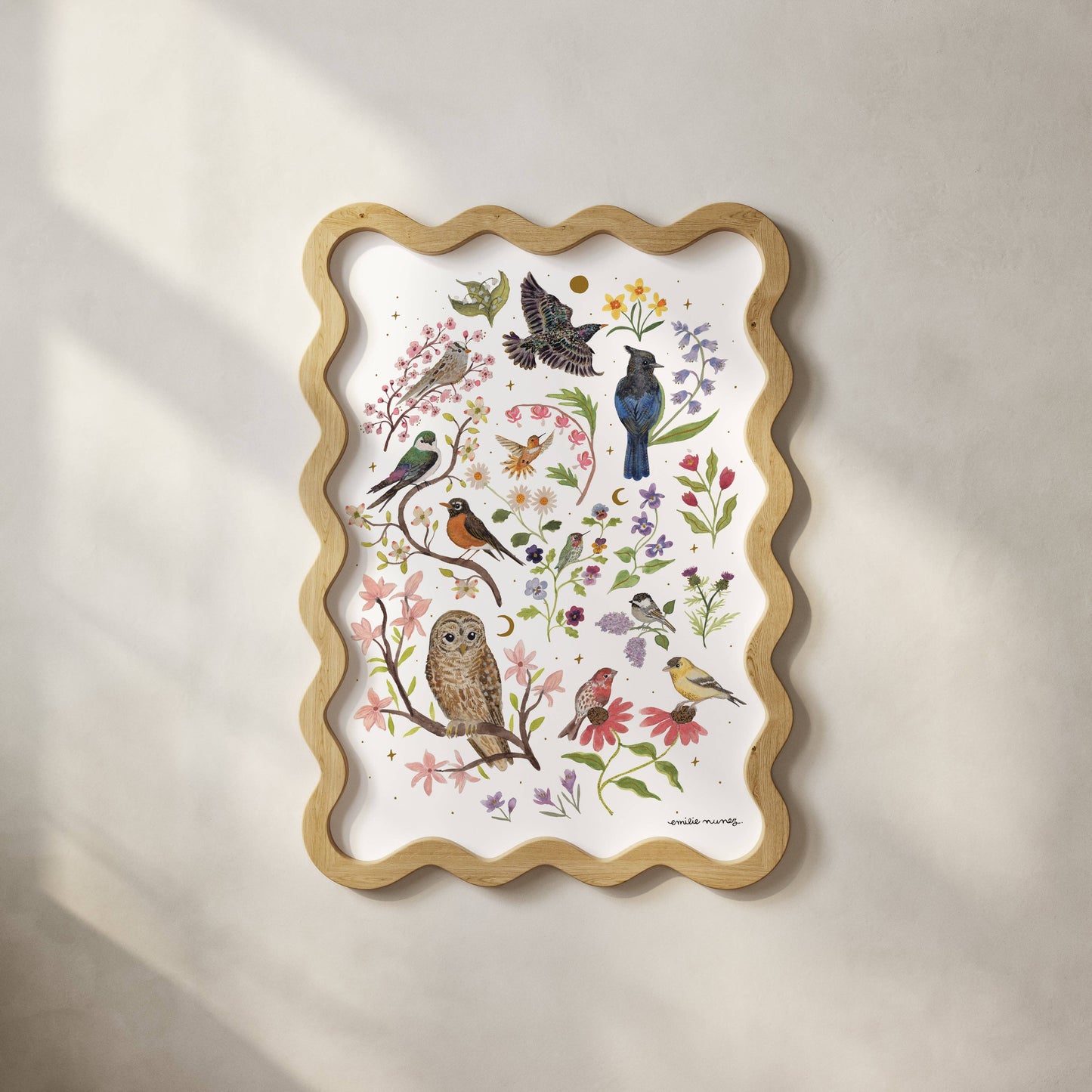 Emilie Nunez - Spring Birds Art Print with Gold Foil