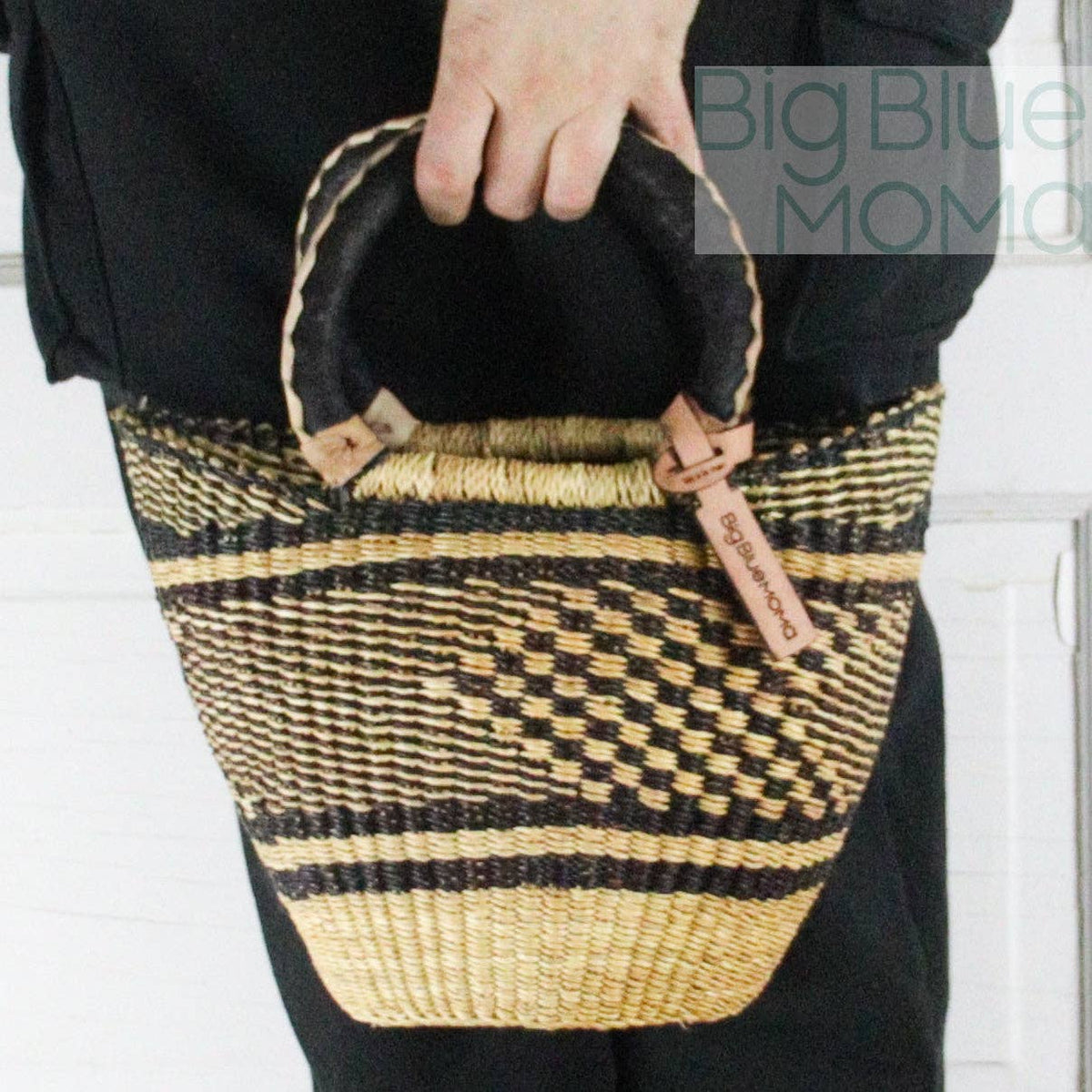 Big Blue Moma - Bolga Basket SMALL U SHOPPER (Natural Palette)