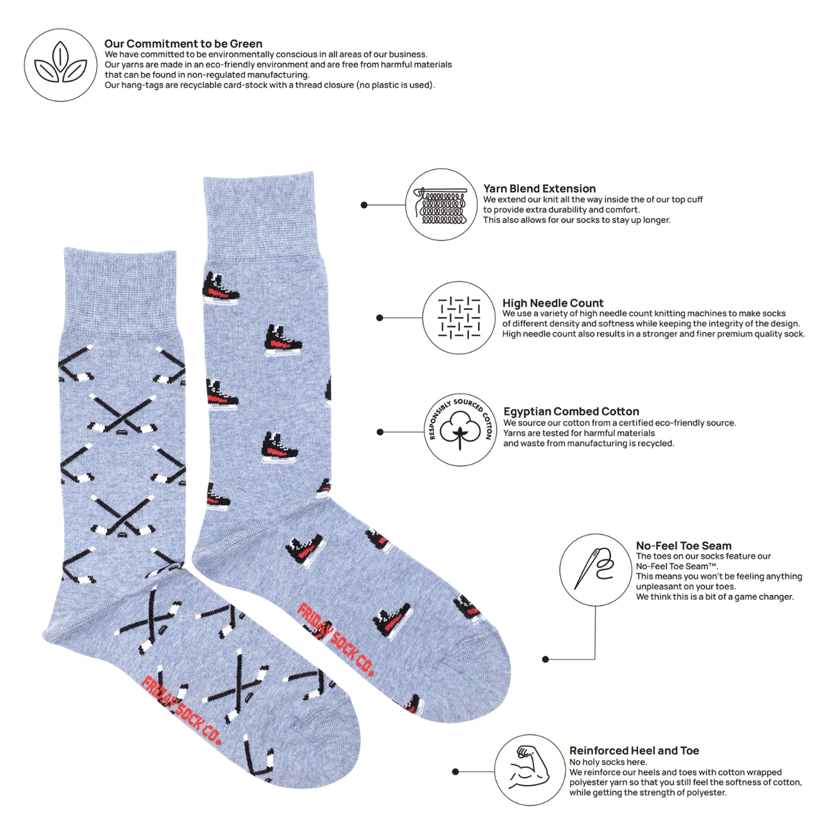 Friday Sock Co. - Men’s Hockey Skates & Stick Mid-Calf Socks