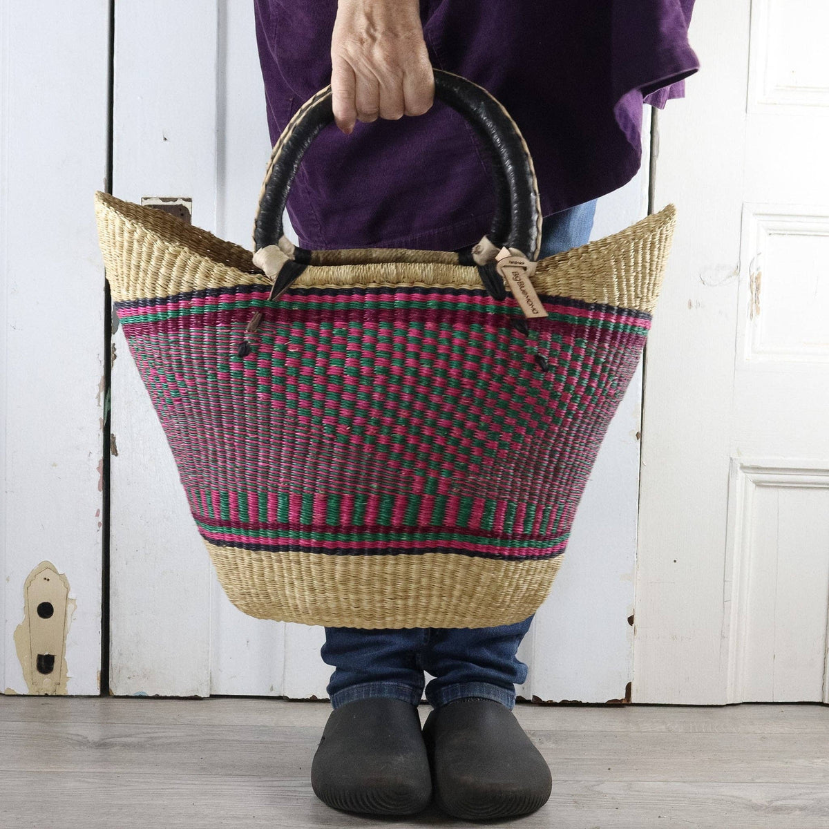 Big Blue Moma - Bolga Basket LARGE U SHOPPER (Variety of Colours)