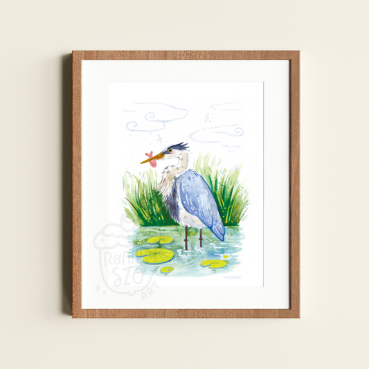RonnieSzo Art - BLUE HERON Art Print (8X10)