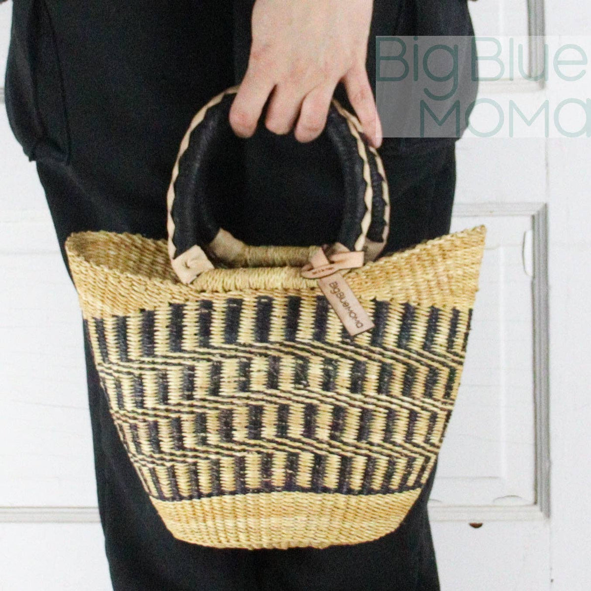 Big Blue Moma - Bolga Basket SMALL U SHOPPER (Natural Palette)