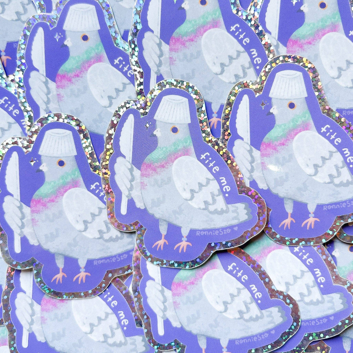 RonnieSzo Art - FIGHT ME PIGEON Glitter Sticker