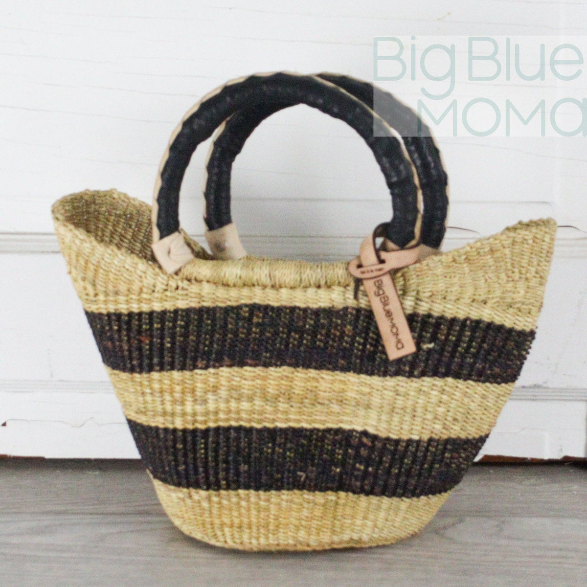 Big Blue Moma - Bolga Basket SMALL U SHOPPER (Natural Palette)