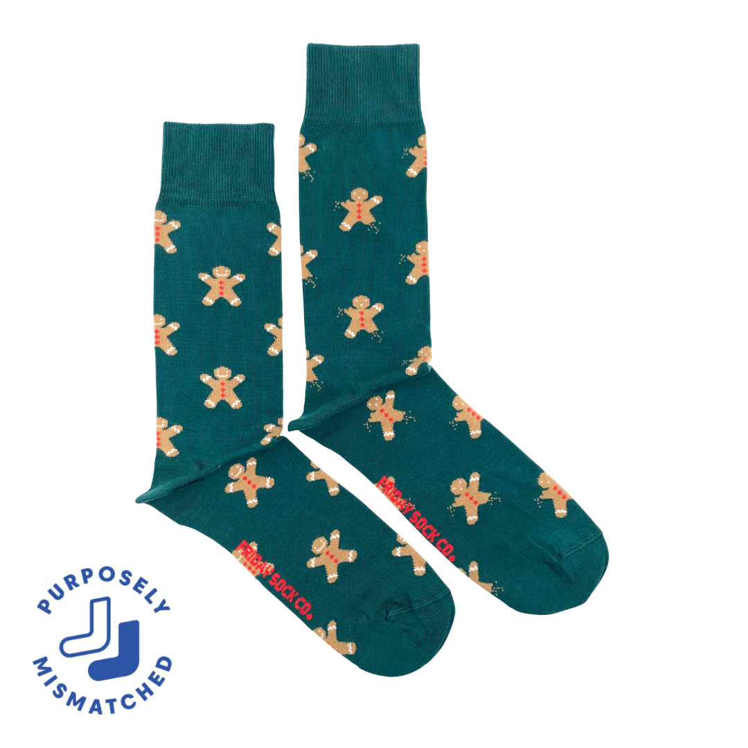Friday Sock Co. - Men's Ugly Christmas Gingerbread Cookie Mid-Calf Socks