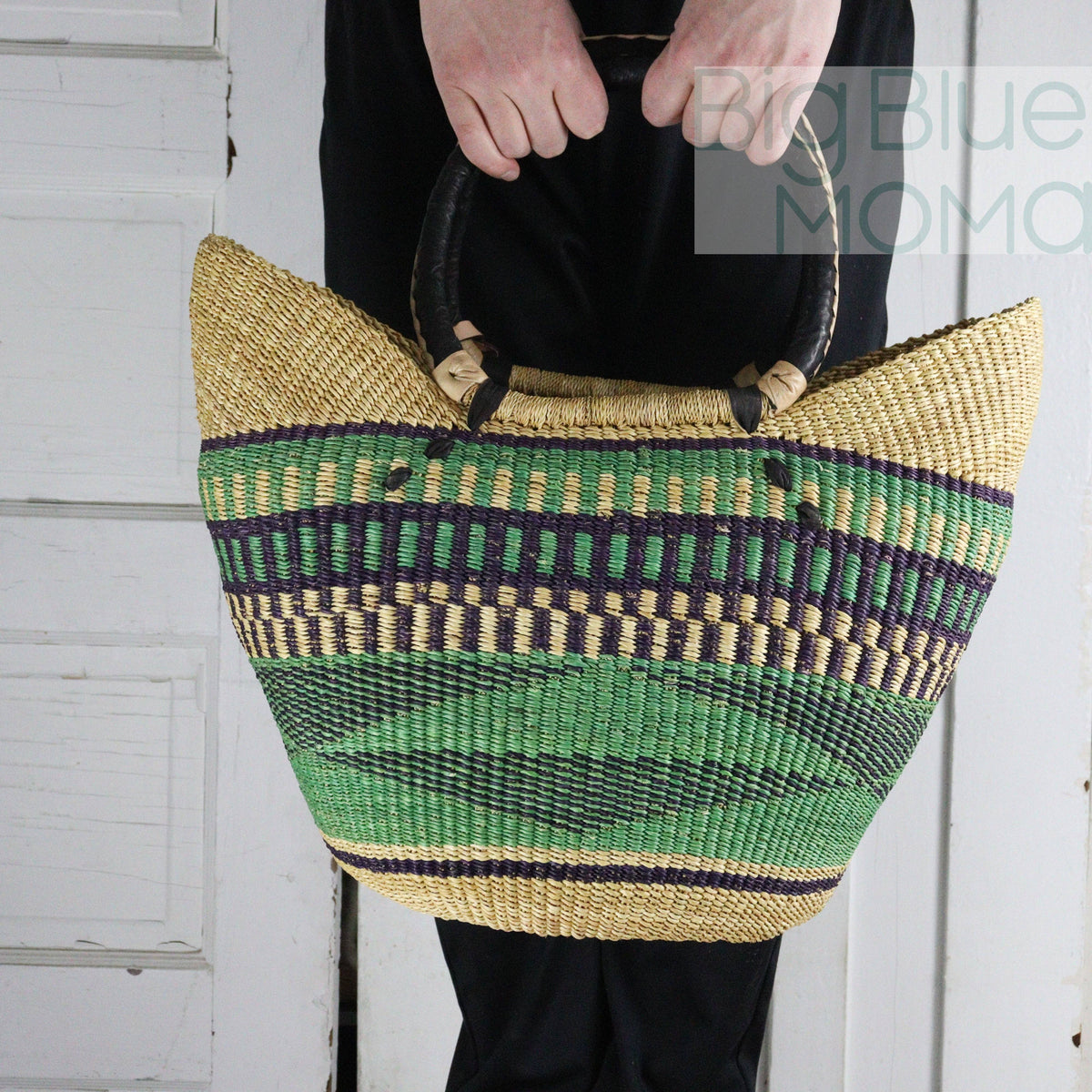Big Blue Moma - Bolga Basket LARGE U SHOPPER (Variety of Colours)