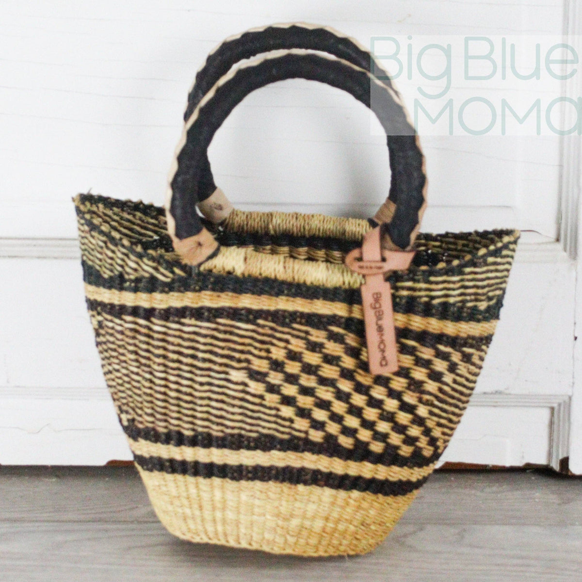 Big Blue Moma - Bolga Basket SMALL U SHOPPER (Natural Palette)