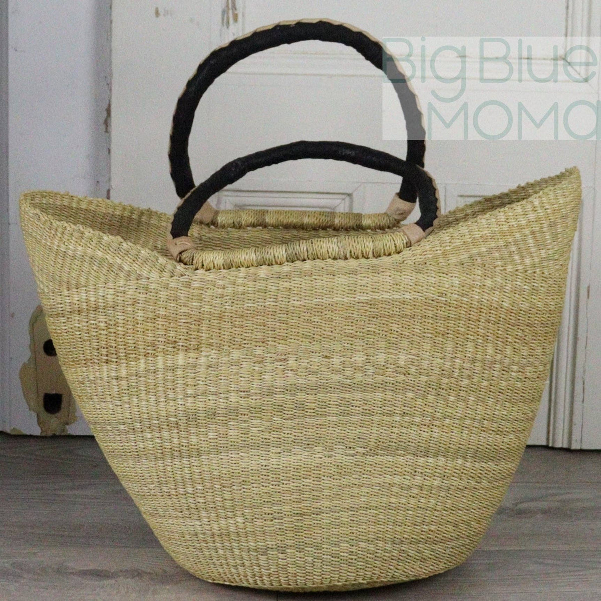 Big Blue Moma - Bolga Basket LARGE U SHOPPER (Natural Palette)