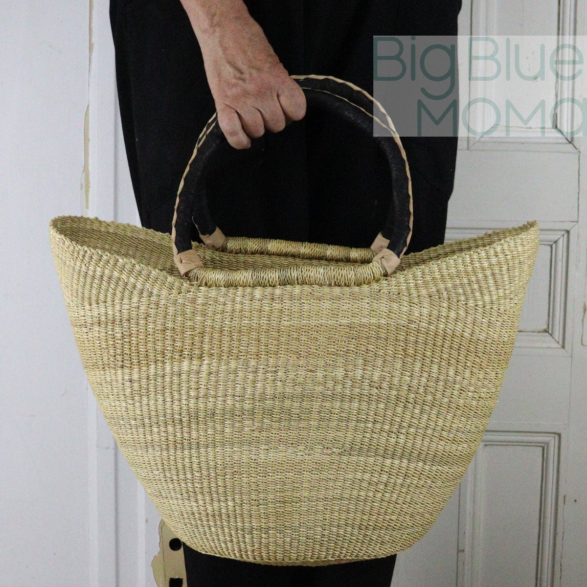 Big Blue Moma - Bolga Basket LARGE U SHOPPER (Natural Palette)