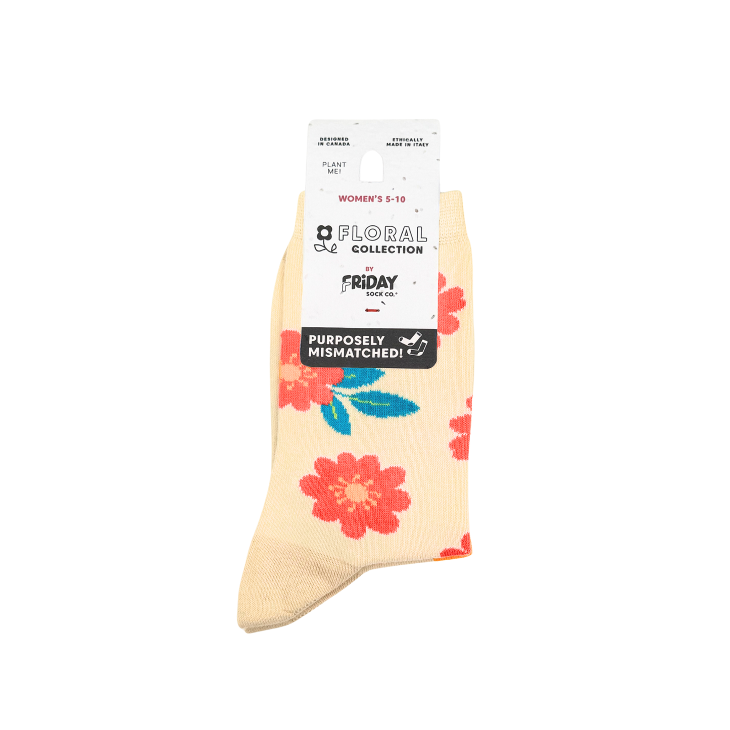 Friday Sock Co. - Women's Fun Flower Mismatched Crew Socks