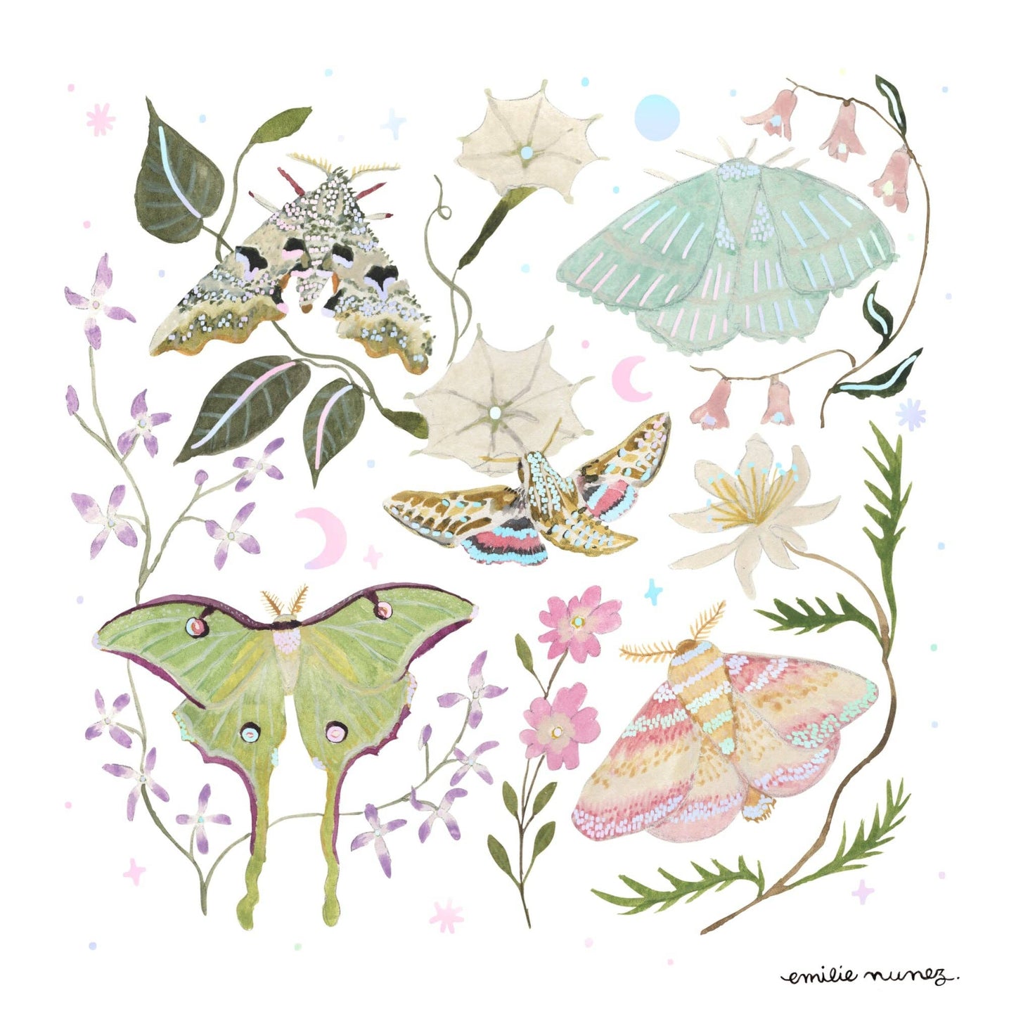 Emilie Nunez - Moths Art Print with Iridescent Foil