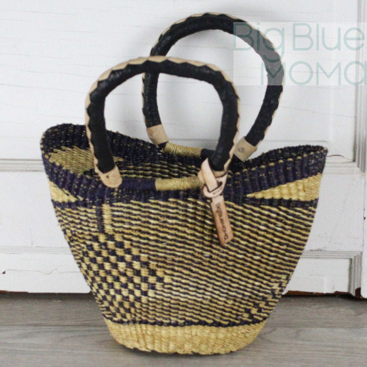 Big Blue Moma - Bolga Basket SMALL U SHOPPER (Natural Palette)