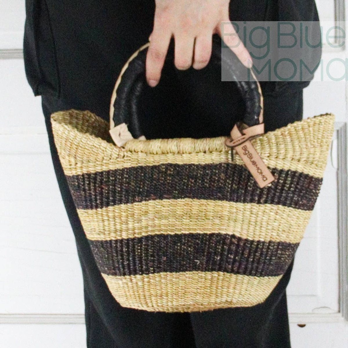 Big Blue Moma - Bolga Basket SMALL U SHOPPER (Natural Palette)