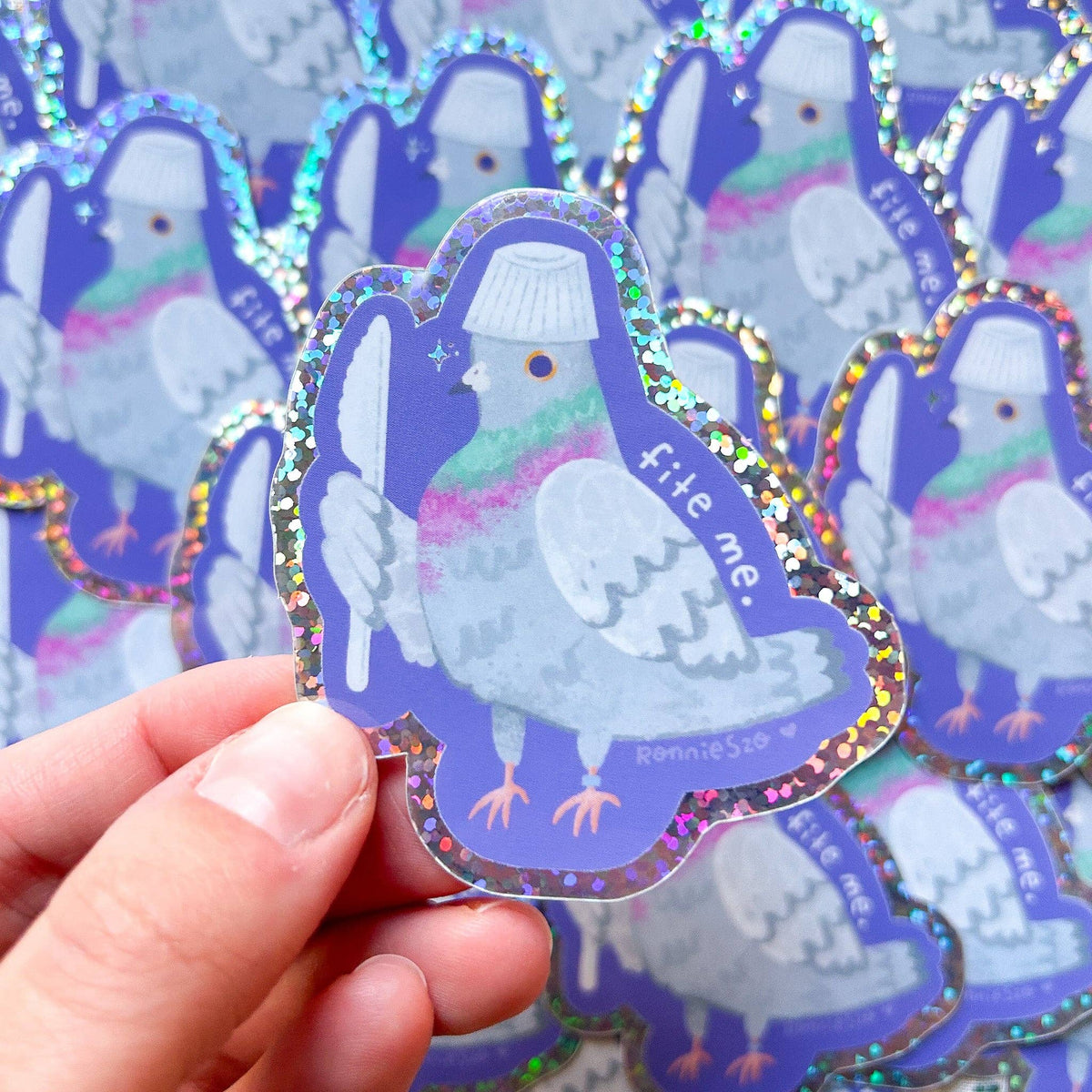 RonnieSzo Art - FIGHT ME PIGEON Glitter Sticker