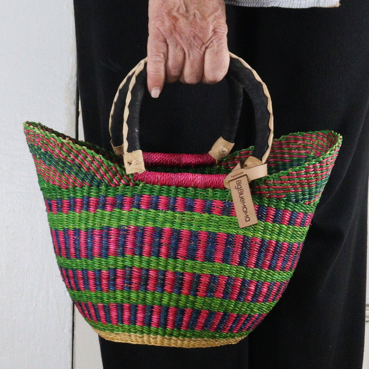 Big Blue Moma - Bolga Basket SMALL U SHOPPER (Variety of Colours)