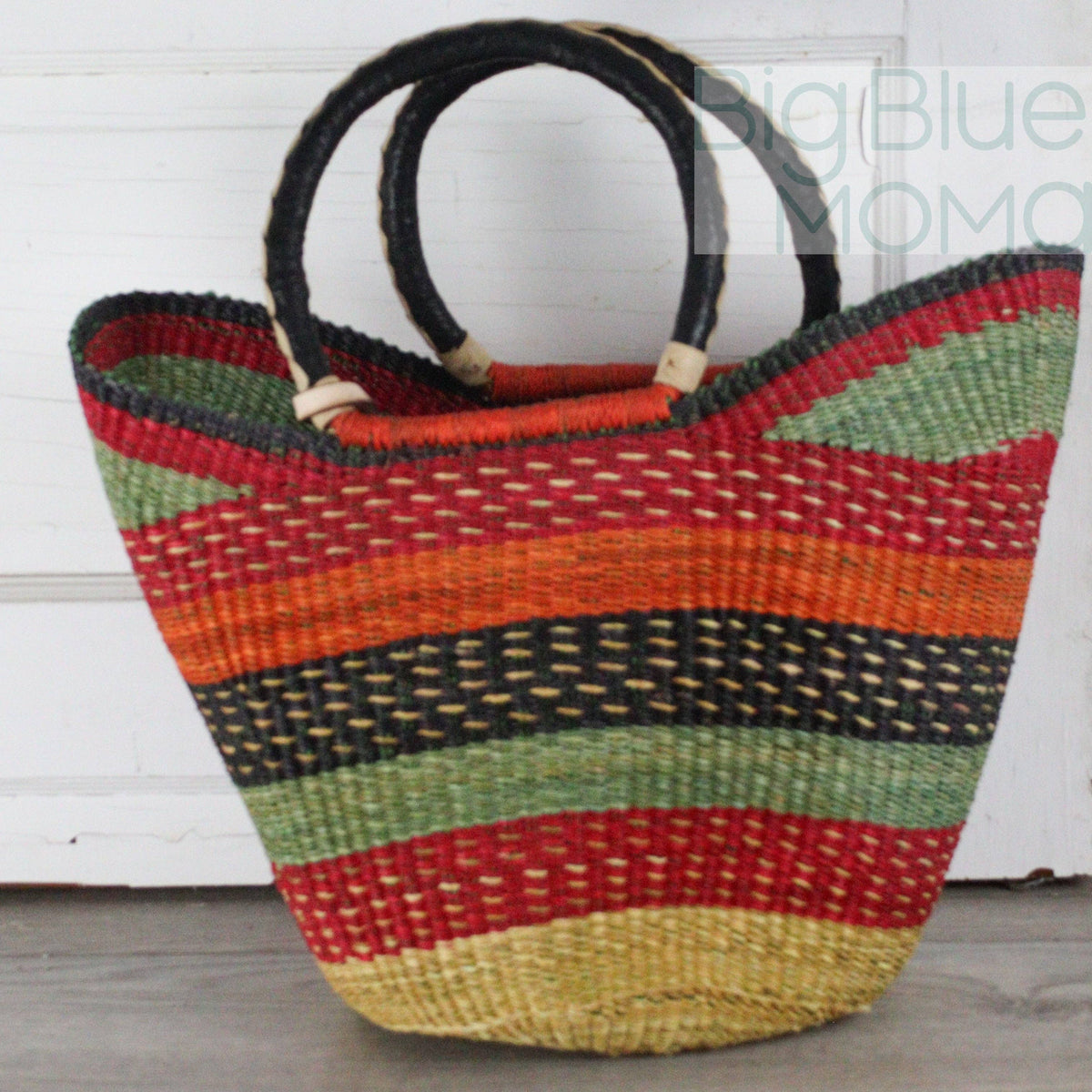 Big Blue Moma - Bolga Basket LARGE U SHOPPER (Variety of Colours)