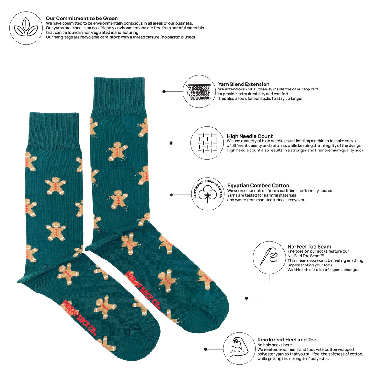 Friday Sock Co. - Men's Ugly Christmas Gingerbread Cookie Mid-Calf Socks