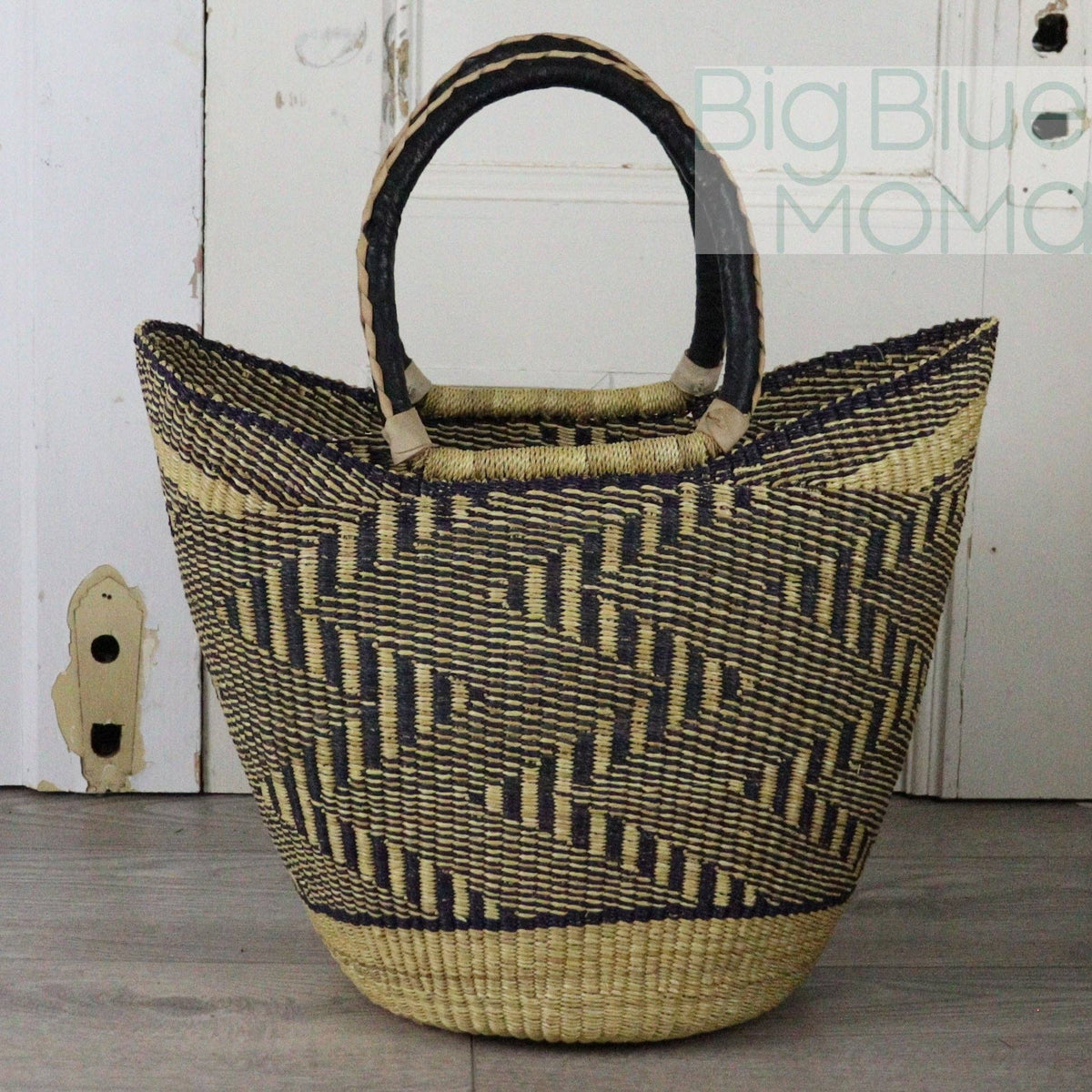 Big Blue Moma - Bolga Basket LARGE U SHOPPER (Natural Palette)
