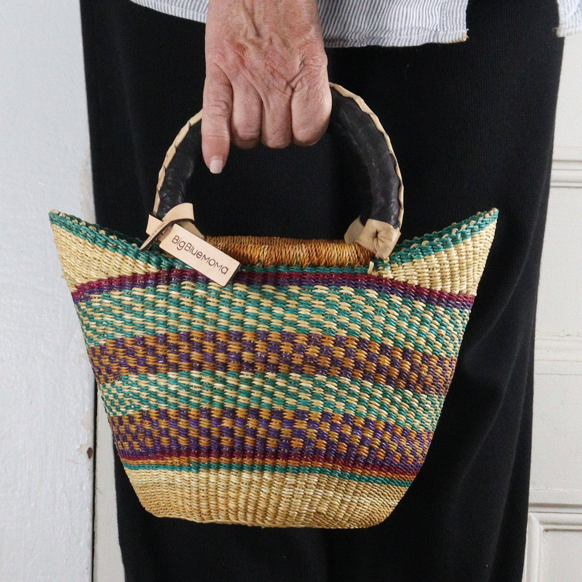 Big Blue Moma - Bolga Basket SMALL U SHOPPER (Variety of Colours)