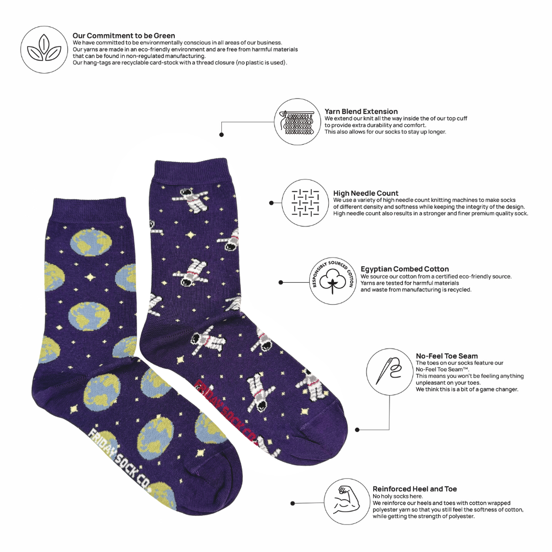 Friday Sock Co. - Women's Astronaut & Earth Crew Socks
