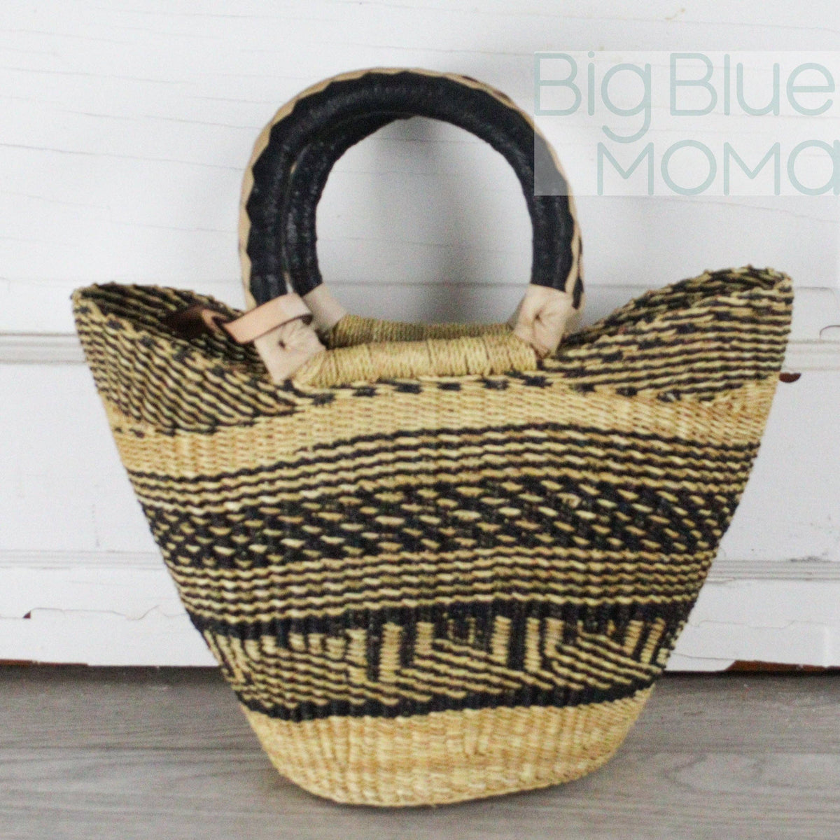 Big Blue Moma - Bolga Basket SMALL U SHOPPER (Natural Palette)
