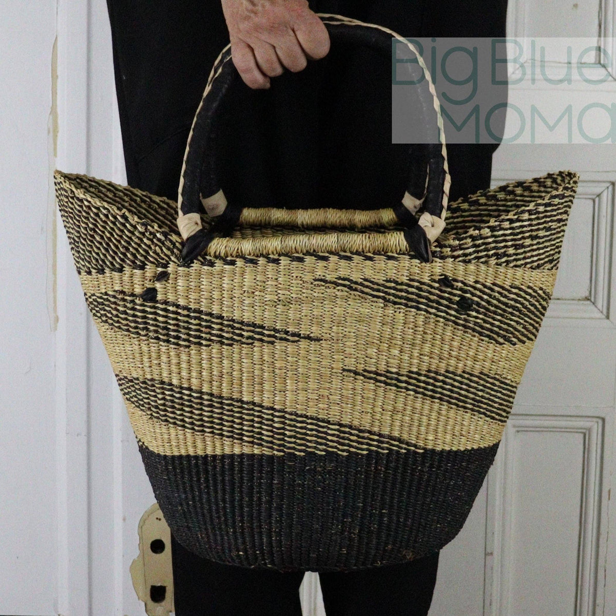 Big Blue Moma - Bolga Basket LARGE U SHOPPER (Natural Palette)
