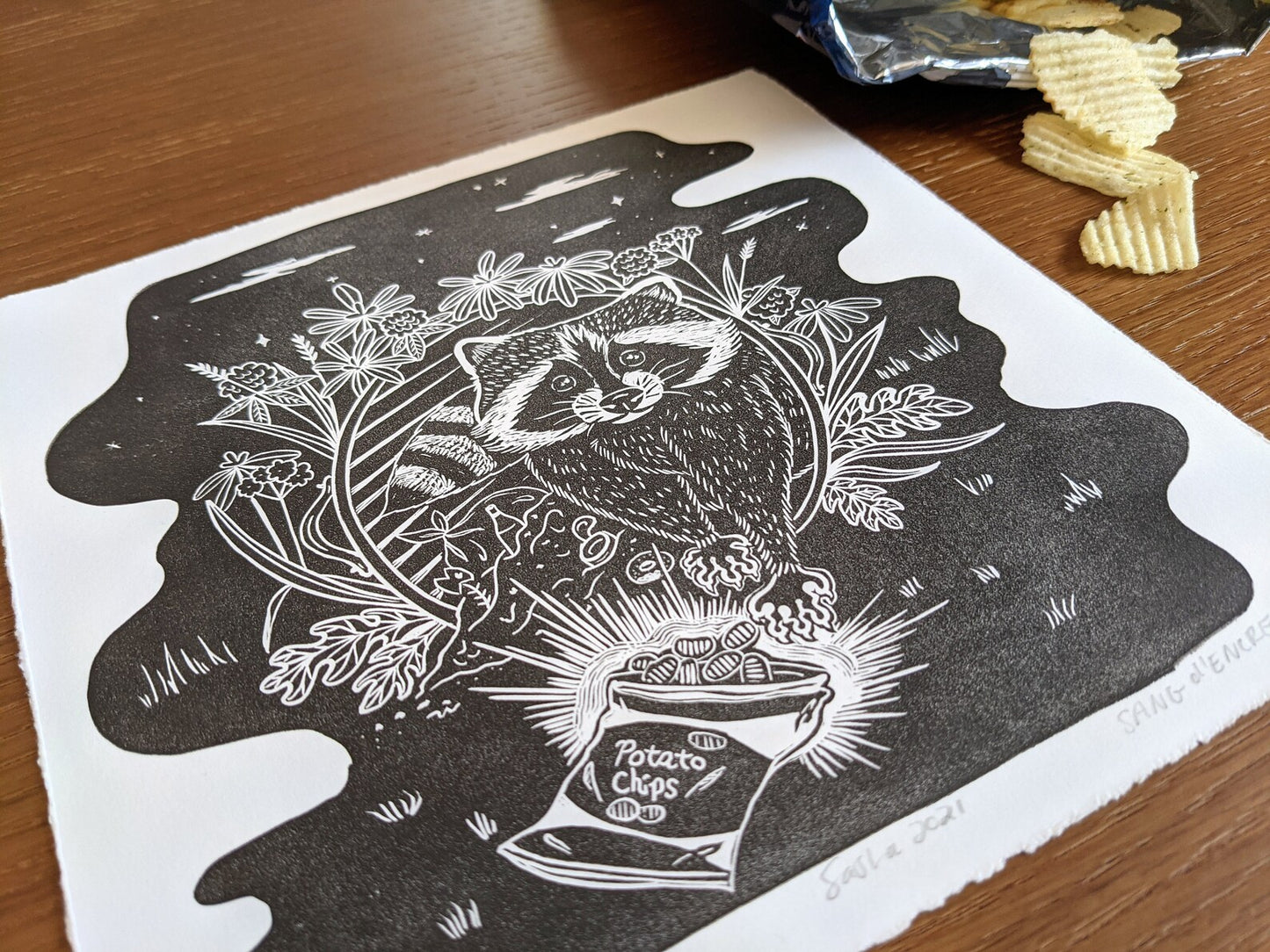 Sang'd Encre Studio - "Midnight Snack" Linocut Print
