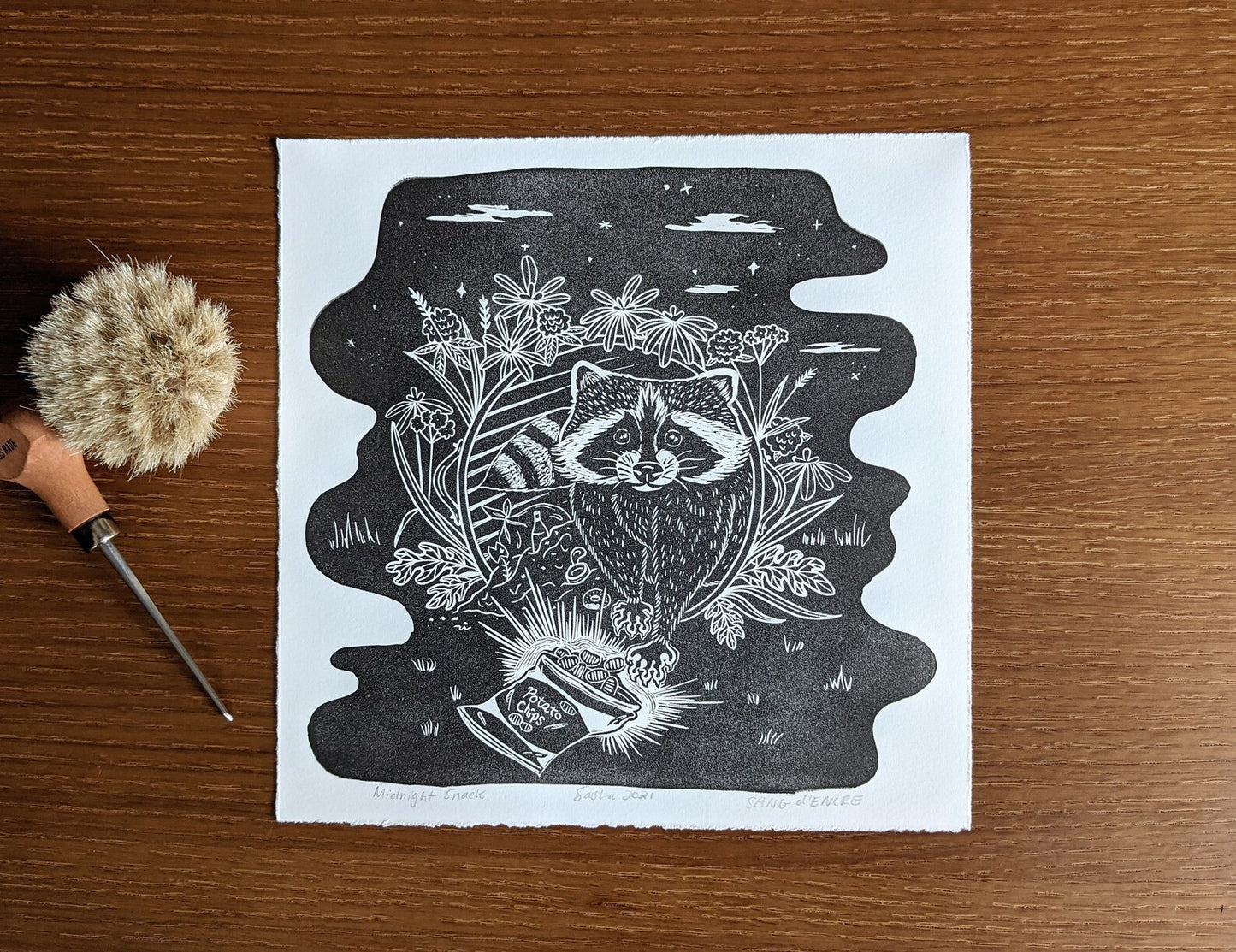 Sang'd Encre Studio - "Midnight Snack" Linocut Print