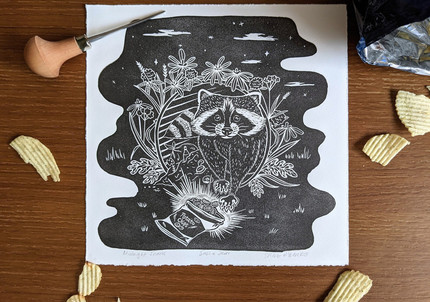 Sang'd Encre Studio - "Midnight Snack" Linocut Print