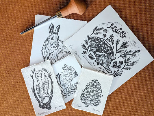 Sang'd Encre Studio - Mini Woodland Linocut Prints
