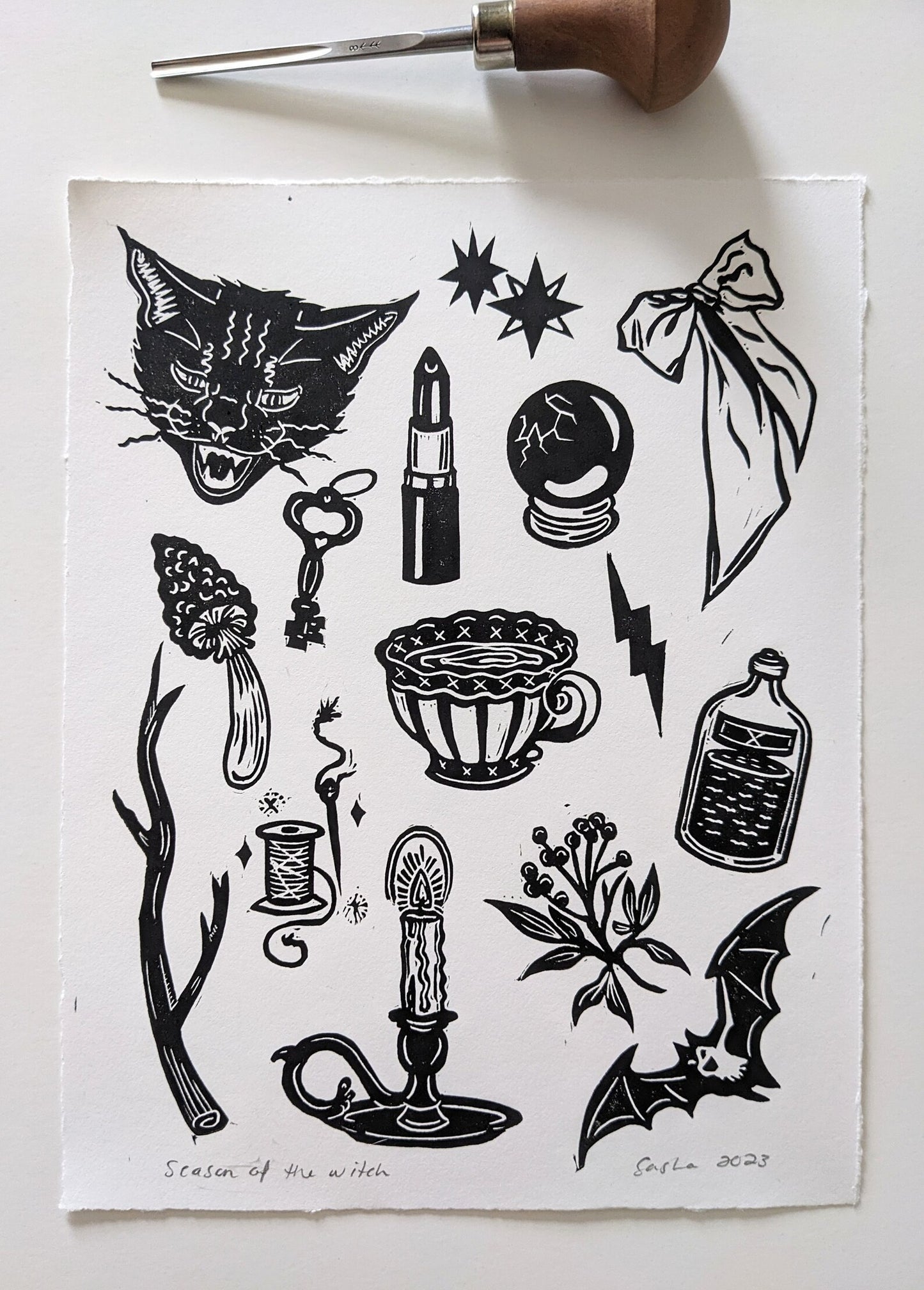 Sang'd Encre Studio - "Season Of The Witch" Linocut Print