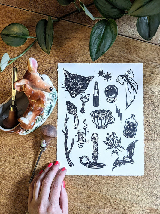 Sang'd Encre Studio - "Season Of The Witch" Linocut Print