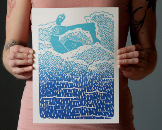 Erin Hollingshead - "Mermaid in the Waves" Linocut Print