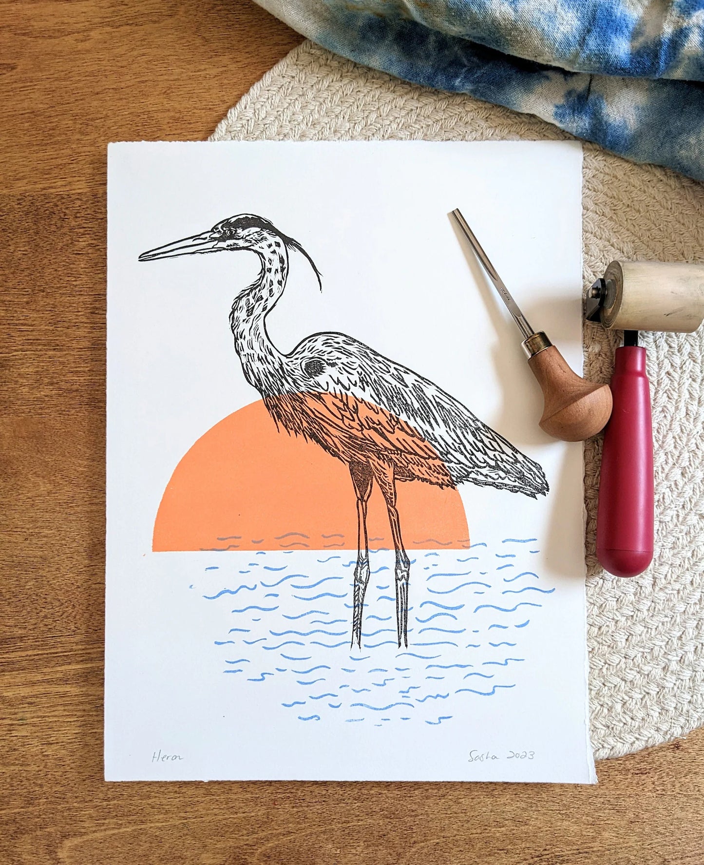 Sang'd Encre Studio - "Heron" Linocut Print
