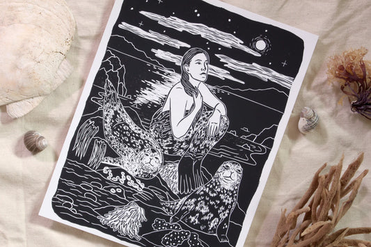 Erin Hollingshead - "Selkies II" Linocut Print