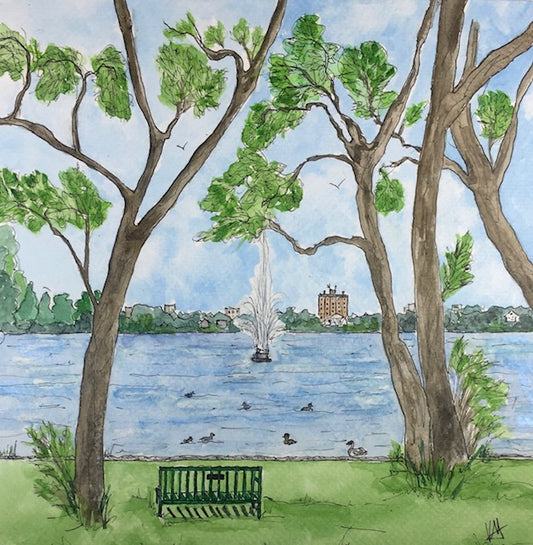Karin McLean - CENTENNIAL FOUNTAIN FROM RODGERS COVE (8" X 8")