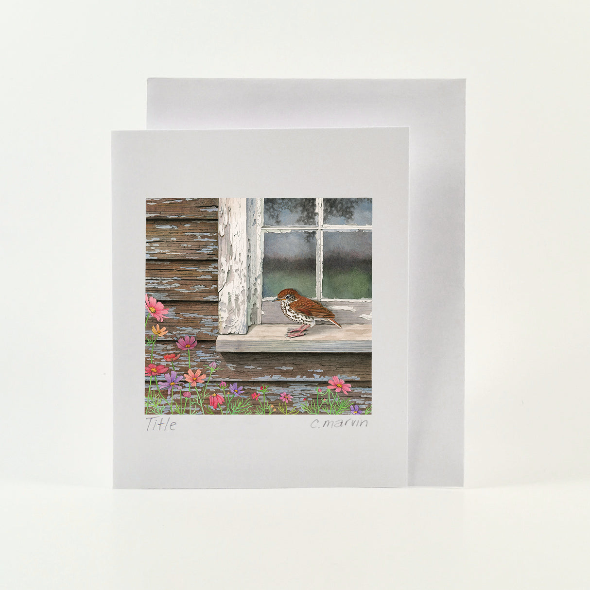 Cori Lee Marvin - WOOD THRUSH AT THE WINDOW Art Card