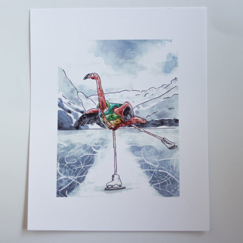 skating flamingo print 8x10