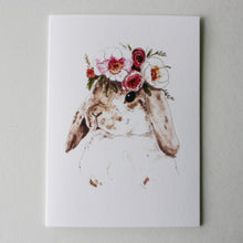 brown bunny with flower crown greeting card