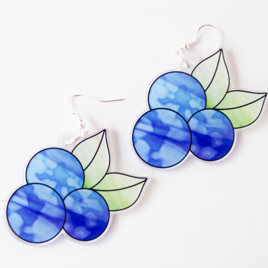 Three Blueberries- Acrylic Earrings