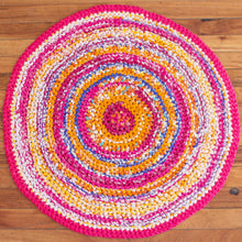SALE - round rag rug - hot pink orange and blue 29"