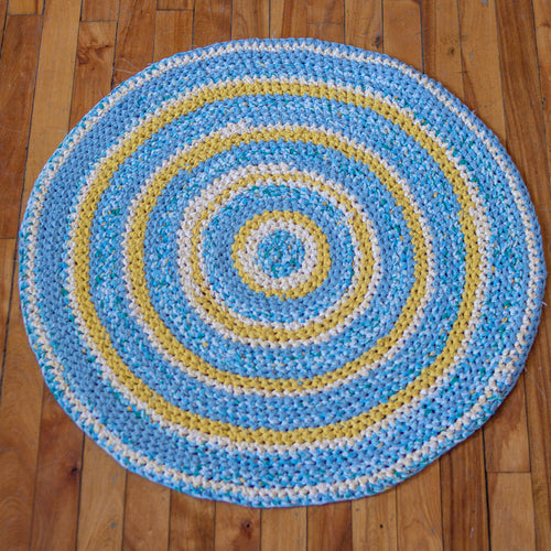 SALE - round rag rug - blue and yellow 31