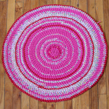 SALE - round rag rug - hot pink and floral 32"