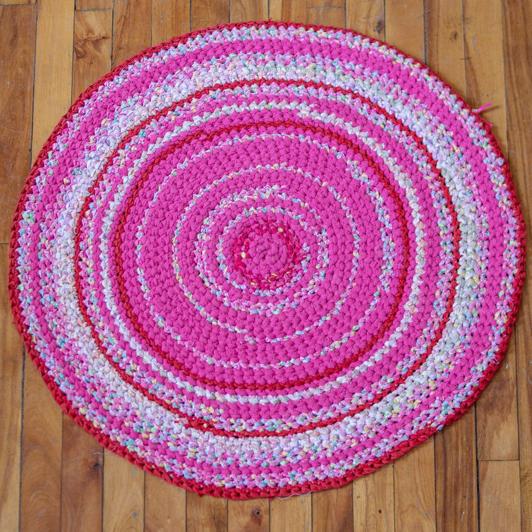 SALE - round rag rug - hot pink and floral 32
