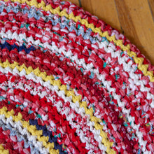 SALE - round rag rug - red white and and yellow 30"