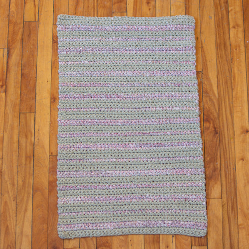 SALE - rag rug -  green and multi-coloured stripe