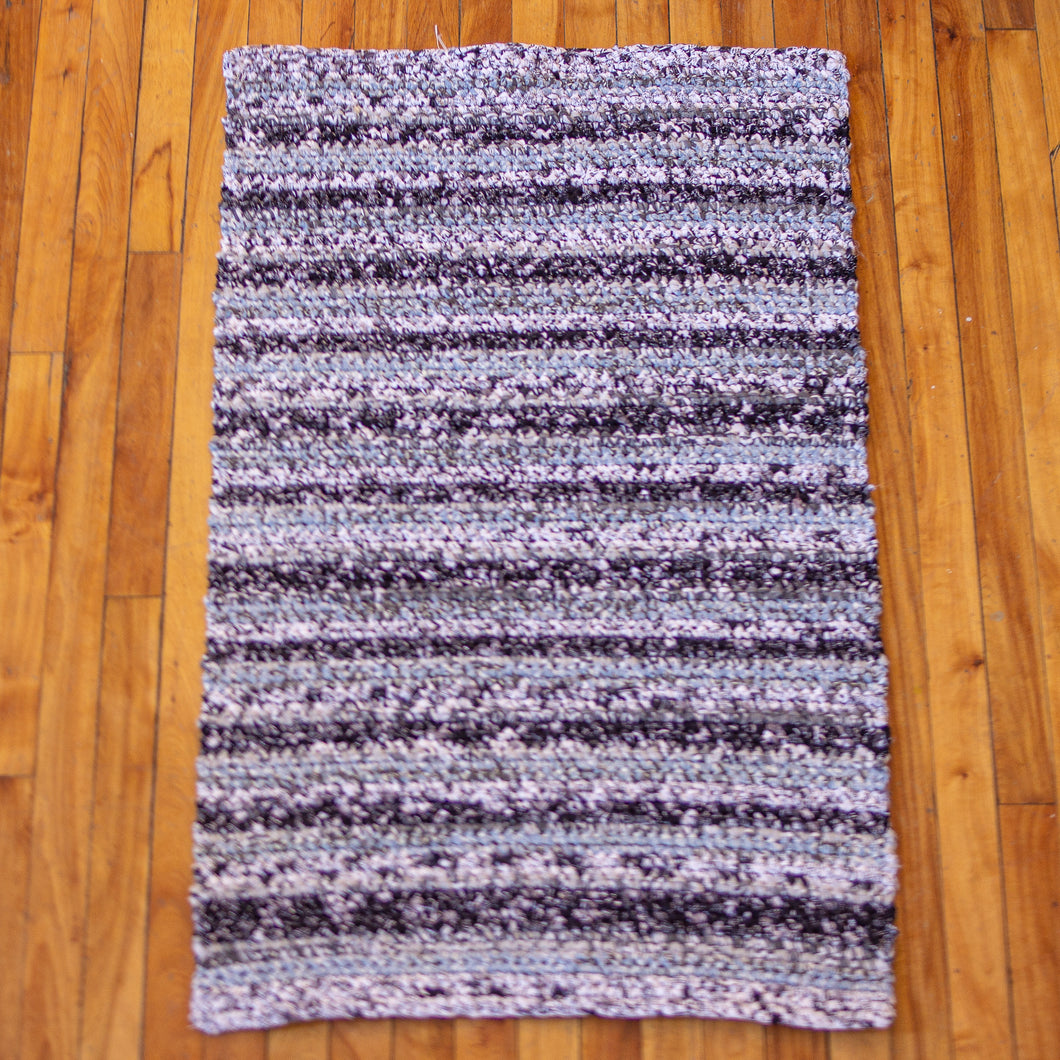SALE - rag rug - black, white, grey, blue 46 x 29